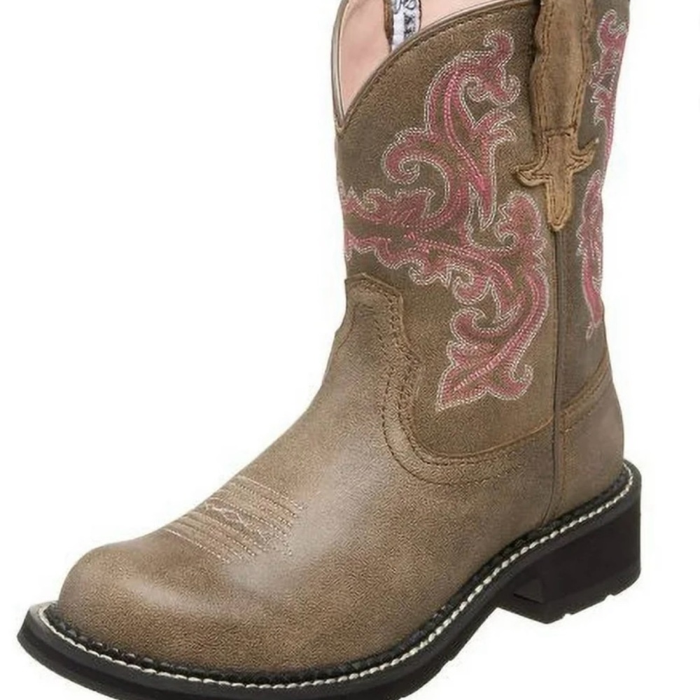 Women’s Ariat Leather Western Cowboy Boots with Pink Embroidery